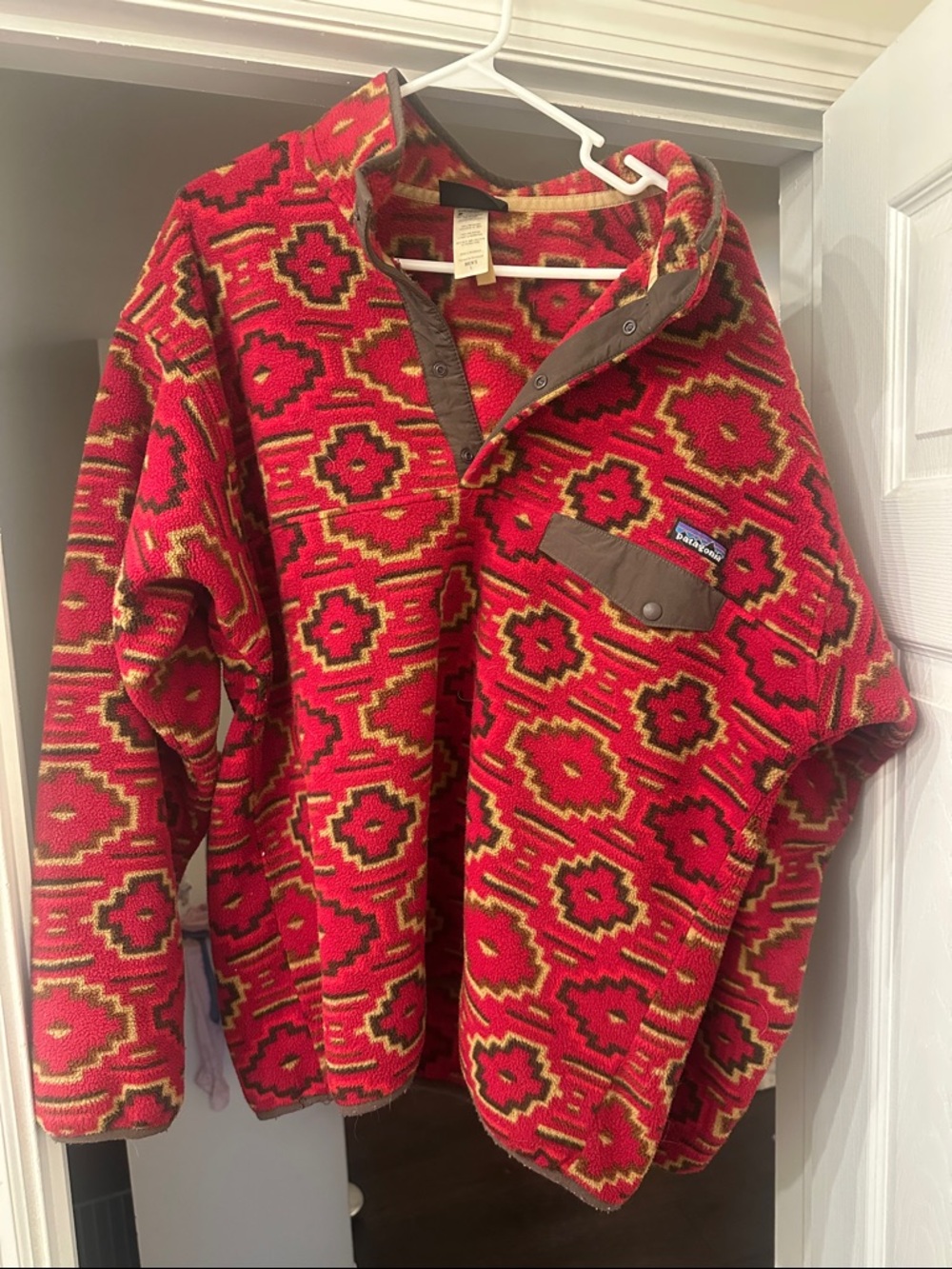 Patagonia Red and Yellow Patterned Snap-T Fleece Pullover
